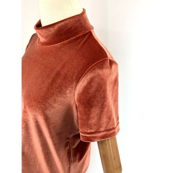 Madewell Velvet VelourTop Womens Small Burnt Orange Short Sleeve Boxy Mock Neck - Picture 4 of 13